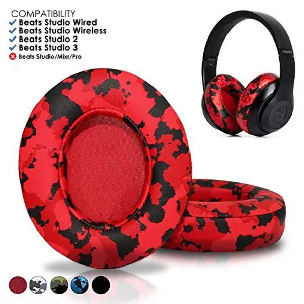 Upgraded Beats Replacement Ear Pads by Wicked Cushions - Compatible with Studio Wired B0500 / Wireless B0501 / Studio 2 and Studio 3 Over Ear Headphones ONLY Does NOT FIT Beats Solo | Red Camo - 4