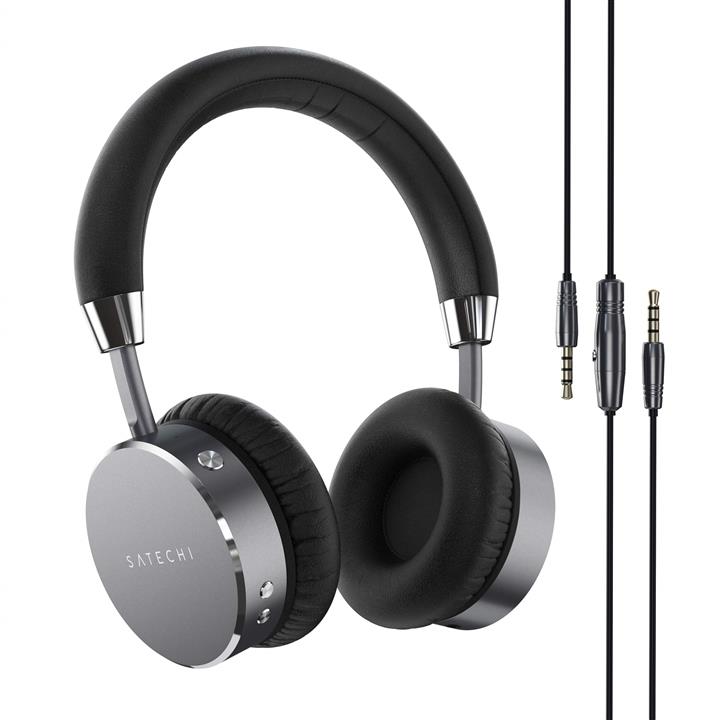 Satechi Aluminum Bluetooth Wireless Headphones with Enhanced Bass 3.5mm Audio-Out Jack - Compatible with iPhone Xs Max/XS/XR/X, 8 Plus/8, 2018 iPad Pro, Microsoft Surface Go and More (Space Gray)