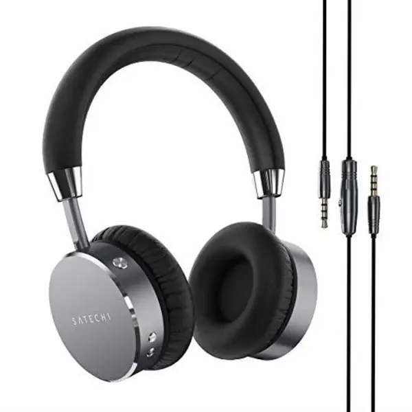 Satechi Aluminum Bluetooth Wireless Headphones with Enhanced Bass 3.5mm Audio-Out Jack - Compatible with iPhone Xs Max/XS/XR/X, 8 Plus/8, 2018 iPad Pro, Microsoft Surface Go and More Space Gray - 3