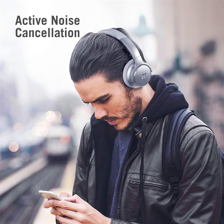 هدفون بی سیم تائوترونیکس Active Noise Cancelling Headphones [2019 Upgrade] Bluetooth Headphones Over Ear Headphones Hi-Fi Sound Deep Bass, Quick Charge, 30 Hours Playtime for Travel Work TV PC Cellphone-Sliver