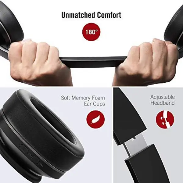 هدفون بی سیم تائوترونیکس Active Noise Cancelling Bluetooth Headphones, Durable Over Ear Headphones with Soft Protein Ear Pads & 24 Hour Playtime, Foldable, CVC 6.0 Noise Cancelling Mic Wireless Headphones