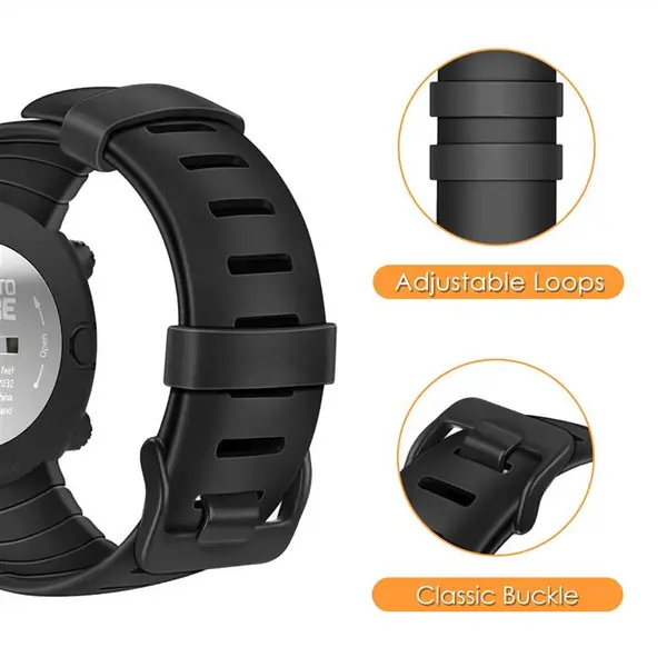 Fintie Suunto Core Replacement Watch Band, Rubber Accessory Strap Wrist Sport Bands w/Metal Clasp Compatible with Suunto Core Smartwatch, Black - 2