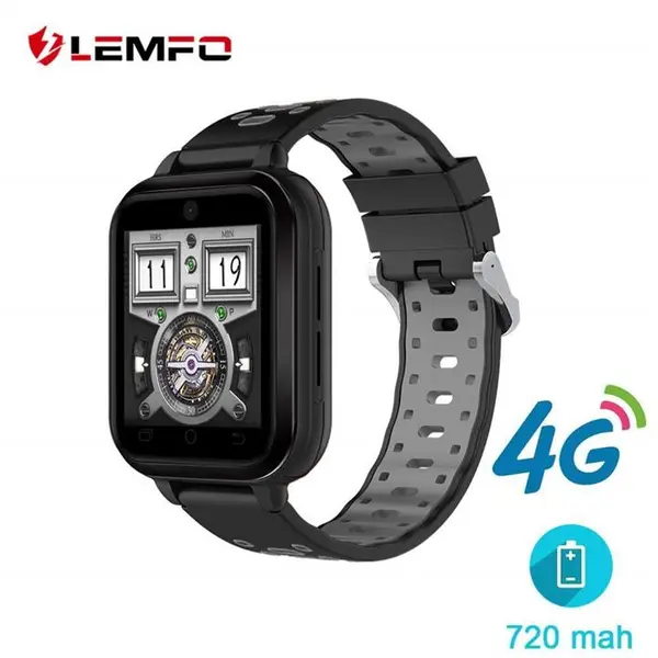 LEMFO 4G Smart Watch 1GB+8GB MTK6737 Android 6.0 Waterproof Watch Phone 720mah Big Battery Support GPS WiFi Camera red Strap/Spain