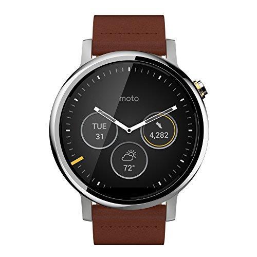 Motorola Moto 360 Mens 46mm Silver with Cognac Leather-2nd Gen