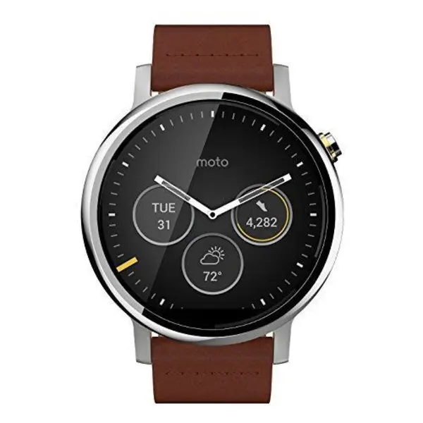 Motorola Moto 360 Mens 46mm Silver with Cognac Leather-2nd Gen