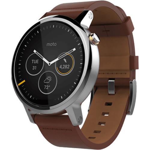 Motorola Moto 360 Mens 46mm Silver with Cognac Leather-2nd Gen