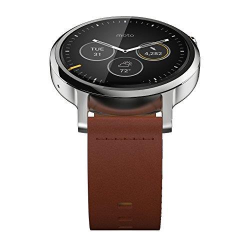 Motorola Moto 360 Mens 46mm Silver with Cognac Leather-2nd Gen