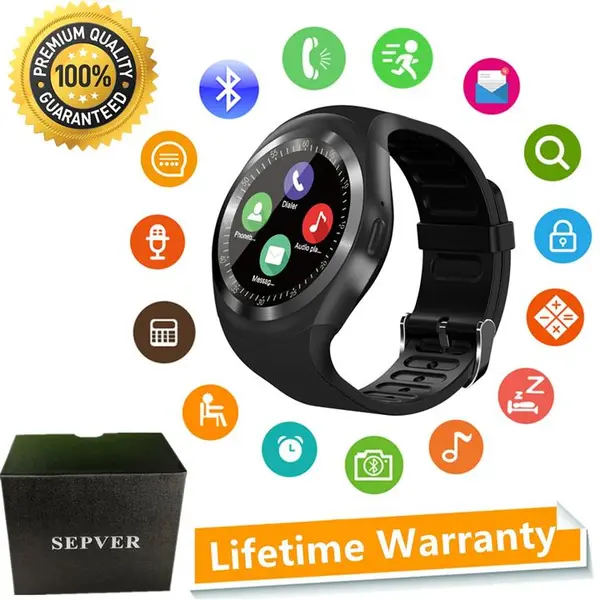SEPVER Smart Watch SN05 Round Bluetooth Smartwatch with SIM Card Slot Compatible with Samsung LG Sony HTC HUAWEI Google Xiaomi Android Smart Phones for Women Men Kids Boys Girls Black