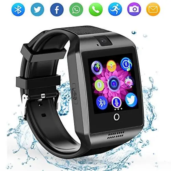 ZRSJ Bluetooth Smart Watch Q18 Touch Screen with Camera SIM/TF Card Slot Watches for Android iOS Samsung Motorola Men Women Kids Silver