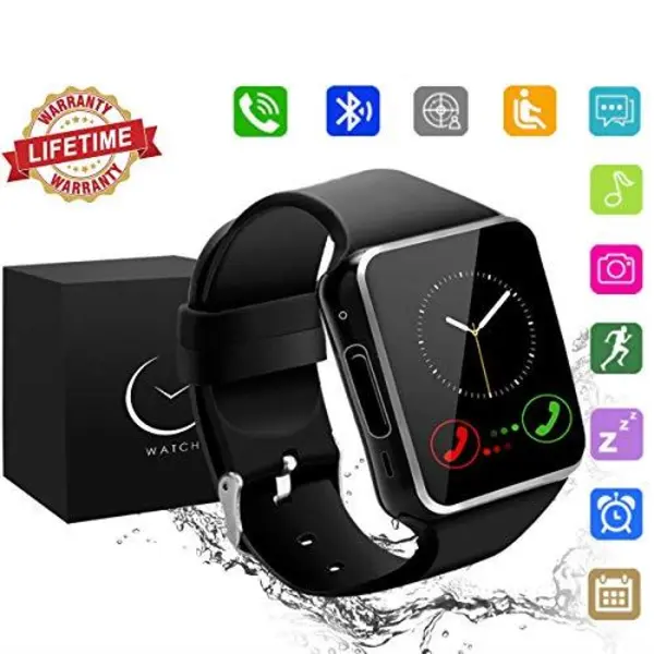 ZRSJ Bluetooth Smart Watch Q18 Touch Screen with Camera SIM/TF Card Slot Watches for Android iOS Samsung Motorola Men Women Kids Silver