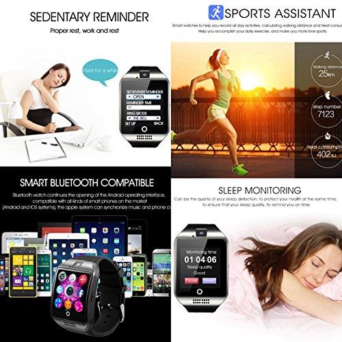 ZRSJ Bluetooth Smart Watch Q18 Touch Screen with Camera SIM/TF Card Slot Watches for Android iOS Samsung Motorola Men Women Kids (Silver)