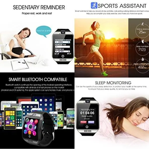 ZRSJ Bluetooth Smart Watch Q18 Touch Screen with Camera SIM/TF Card Slot Watches for Android iOS Samsung Motorola Men Women Kids Silver
