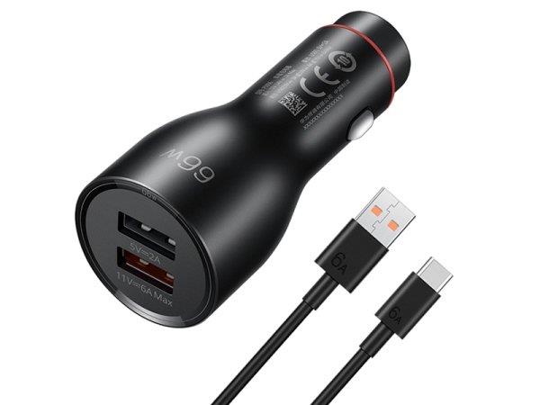 شارژ فندکی یو اس بی 66 وات هواوی همراه با کابل تایپ سی Huawei P0006 Super Fast Charging Car Charger