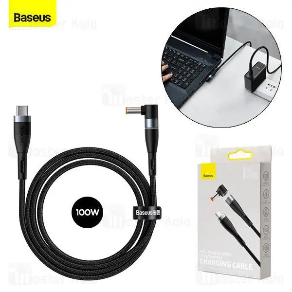کابل شارژر مگنتی تایپ-سی به DC پورت سوزنی لپ تاپ لنوو باسئوس Baseus مدل Zinc Series توان 100 وات طول 2متر Baseus Zinc Lenovo Type-C to DC Rounded Port 5.5*2.5mm Model CATXC-X01 - 2