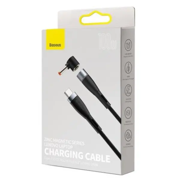 کابل شارژر مگنتی DC به Type-C لپ تاپ لنوو باسئوس Baseus مدل Zinc Magnetic طول 2متر توان 100 وات Baseus Zinc Lenovo Type C to DC Model CATXC-T01 - 4