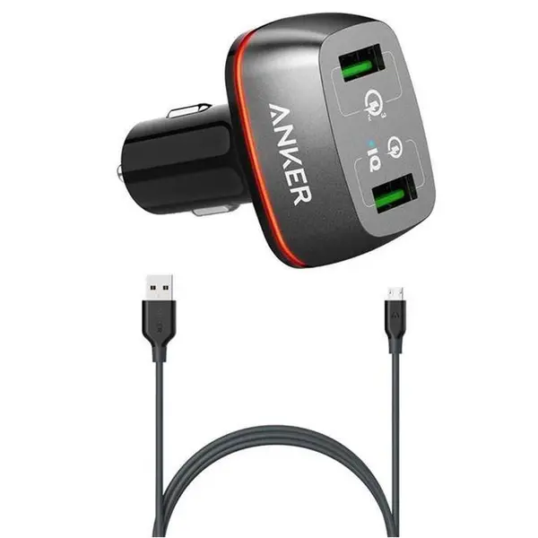 شارژر فندکی انکر مدل A2224 به همراه کابل microUSB Anker A2224H12 Power Drive 2 with Quick Charge 3.0 Car Charger With microUSB Cable - 2