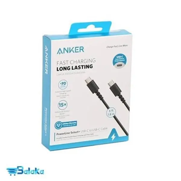 کابل فست شارژ Type-C به Type-C انکر مدل PowerLine Select plus طول 0.8 متر