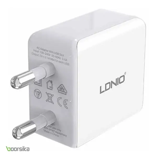 شارژر دیواری 2.1 آمپر الدینیو مدل DL-AC200 به همراه کابل لایتنینگ LDNIO DL-AC200 2.1A Dual USB Travel Charger With Lightning Cable - 2