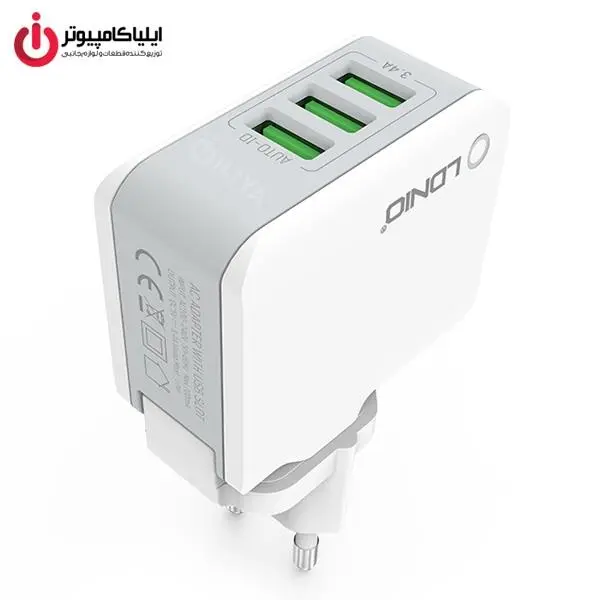 شارژر دیواری 3 خروجی الدینیو LDNIO مدل A3303 همراه با کابل LDNIO A3303 3-Port USB Wall Travel Charger - 3
