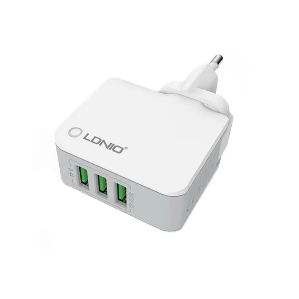 شارژر دیواری 3 خروجی الدینیو LDNIO مدل A3303 همراه با کابل LDNIO A3303 3-Port USB Wall Travel Charger - 5