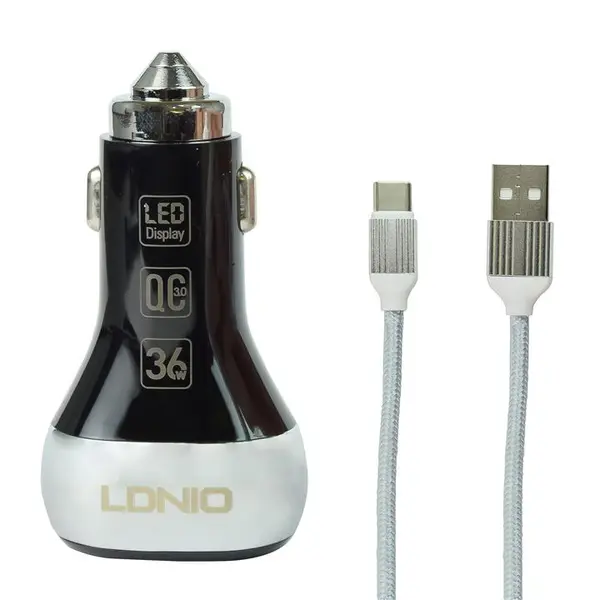 شارژر فندکی الدینیو مدل C2 به همراه کابل تبدیل USB-C - 2