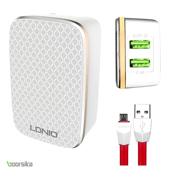 شارژر دو پورت LDNIO A2204 USB Travel Charger همراه با کابل - 3