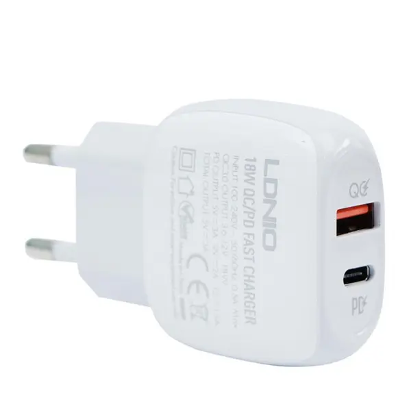 شارژر دیواری فست شارژ LDNIO A2313C 2Port QC3.0 PD 18W + کابل Type-C - 3