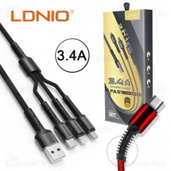 کابل شارژ سه سر الدینیو LDNIO LC-93 3 in 1 Charge Cable توان 3.5 آمپر - 4
