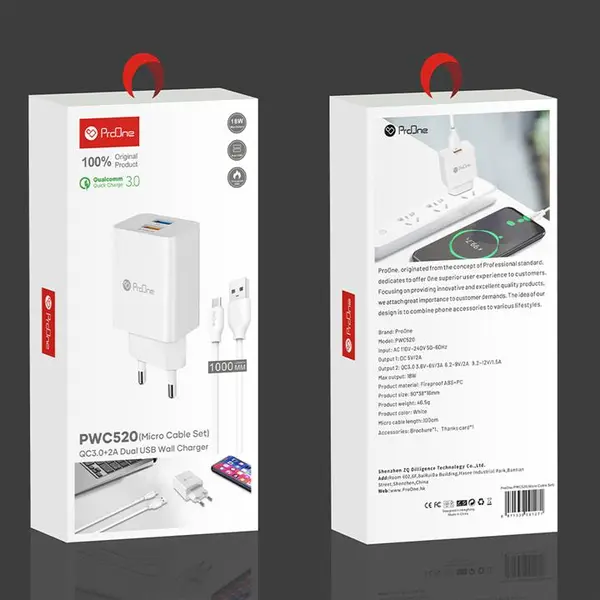 شارژر دیواری پرووان با کابل میکرو مدل PWC520 ProOne PWC520 Wall Charger With MicroUSB Cable - 4