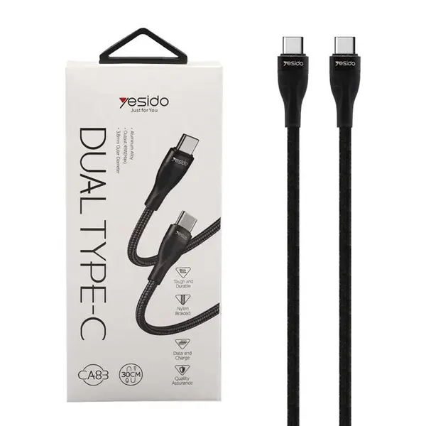 کابل شارژ Type-C به Type-C پاوربانک فست برند yesido مدل CA83 طول 30 سانتی متر