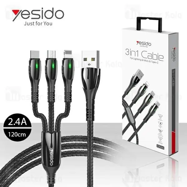 کابل سه سر یسیدو Yesido CA44 3 in 1 Braided Cable به توان 2.4 آمپر - 5