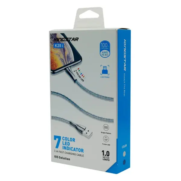 کابل شارژ 1 متری USB به Lightning کینگ استار مدل K28I خاکستری - 2