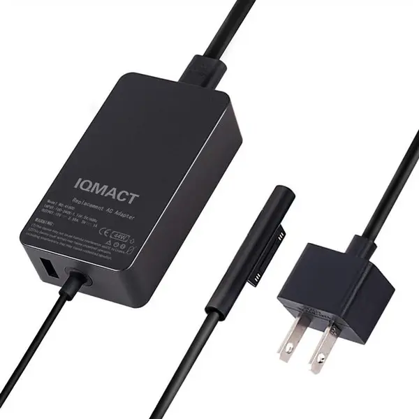 شارژر تبلت مایکروسافت سرفیس پرو 3 و 4 15 ولت 2.58 آمپر IQMACT 15V 2.58A 44W Power Supply Charger Compatible with Microsoft Surface Pro 3 Pro 4 Pro 5, Surface Book, Windows Tablet Laptop AC Adapter Replacement Cord with USB Charging Port Model 1800 - 3