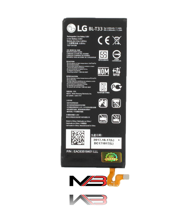 باتری موبایل ال جی مدل BL-T33 با ظرفیت 3000 میلی آمپر ساعت مناسب برای گوشی موبایل LG Q6