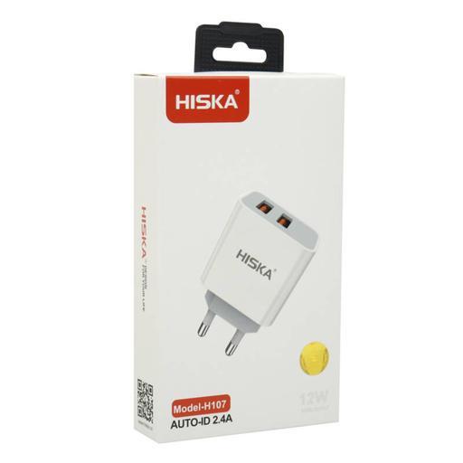 شارژر دیواری فست شارژ hiska h107 2port 2.4a 12w کابل آیفون  6 ماهه شرکتی