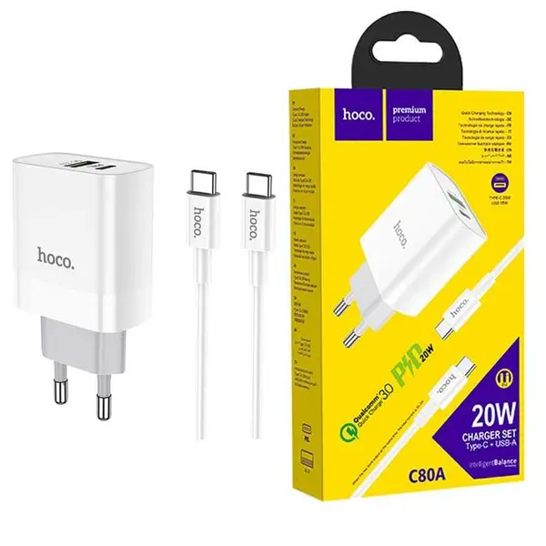 شارژر دیواری هوکو مدل C80A همراه باکابل TypeC - 2