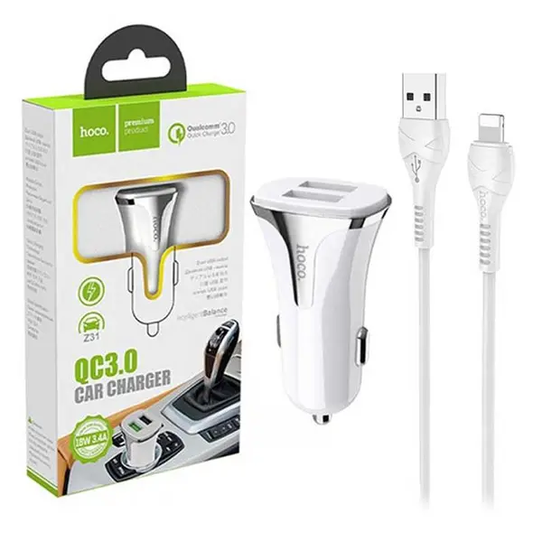 شارژر فندکی هوکو Hoco Z31 + کابل آیفونی Hoco Z31 Universe Dual USB Car QC 3.0 Ch - 5