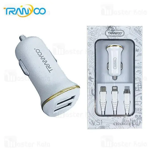 شارژر فندکی ترانیو Tranyoo VS1 2 Ports 2.4A Car Charger همراه با کابل سه سر... - 4