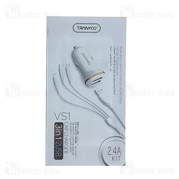 شارژر فندکی ترانیو Tranyoo VS1 2 Ports 2.4A Car Charger همراه با کابل سه سر... - 2