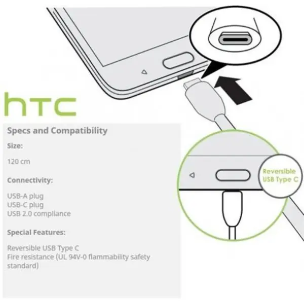 کابل اچ تی سی Type-C HTC 73H00621-00M USB To USB-C Cable 1.2m