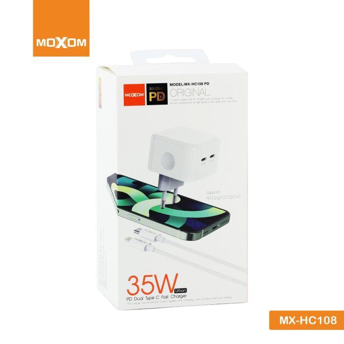 آداپتور شارژر ماکسوم مدل MOXOM MX-HC108 PD 35W همراه کابل لایتینگ(آیفون)