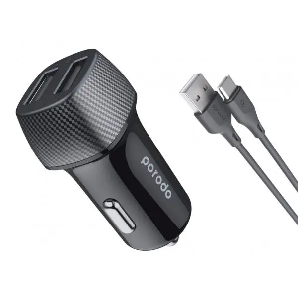 شارژر فندکی داخل خودرو پورودو Porodo Dual Port Car Chrger PD-34CCV2C-BK