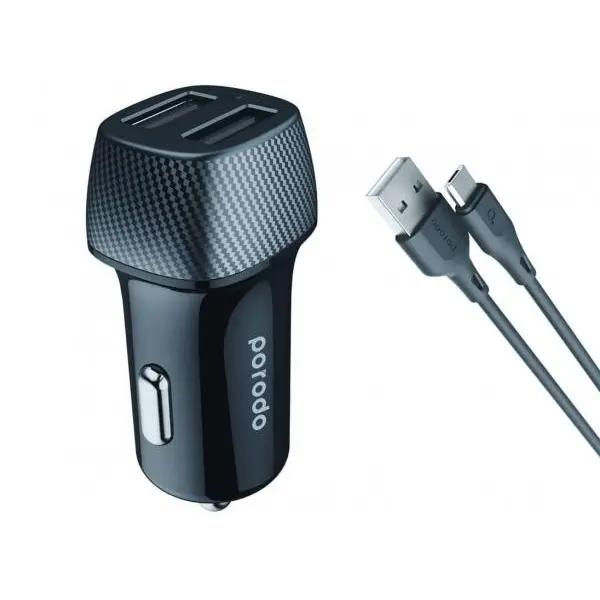 شارژر فندکی داخل خودرو پورودو Porodo Dual Port Car Chrger PD-34CCV2M-BK
