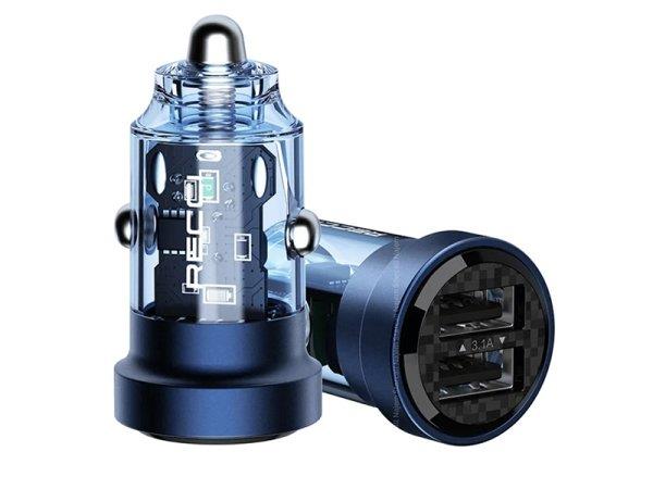 شارژر فندکی یو اس بی 15.5 وات رسی Recci 15.5W Dual Ports Car Charger Transparent Design RCC-N16