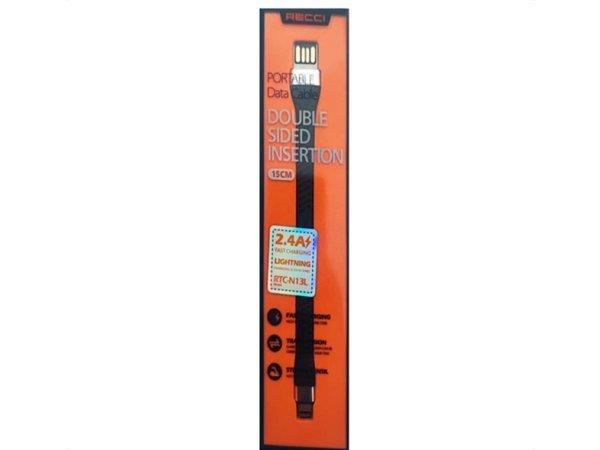 کابل شارژ و انتقال داده لایتنینگ 15 سانتی‌متری رسی Recci RTC-N13L Short Lightning USB Cable 2.4A