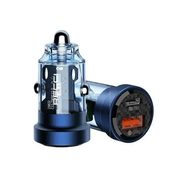 شارژ فندکی فست شارژ تایپ سی و یو اس بی 33 وات رسی Recci 33W Dual Ports Car Charger Transparent Design RCC-N17 شارژ فندکی فست شارژ تایپ سی و یو اس بی 33 وات رسی Recci 33W Dual Ports Car Charger Transparent Design RCC-N17