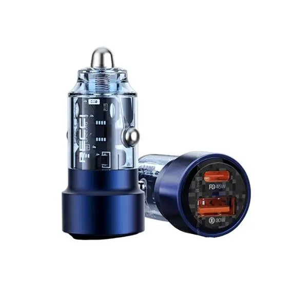 شارژر فندکی سوپر فست شارژ تایپ سی و یو اس بی 75 وات رسی Recci RCC-N15 75W car charger