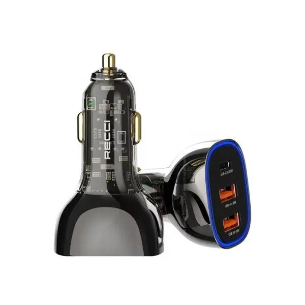 شارژ فندکی فست شارژ تایپ سی و یو اس بی 93 وات رسی Recci 93W 3 Ports Car Charger RCC-N18