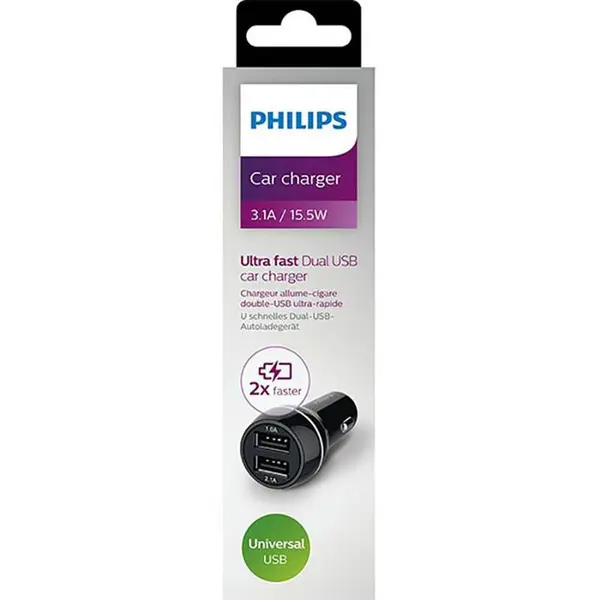 شارژر فندکی دو پورت فیلیپس مدل DLP2357/10 Philips DLP2357/10 Ultra Fast Dual USB Car Charger - 2