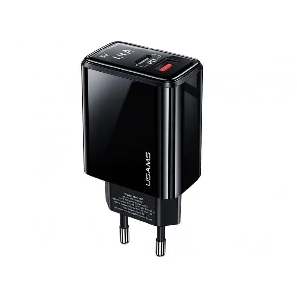 آداپتور دیواری فست شارژ یوسامز USAMS T40 QC3.0+PD Digital Display Fast Charger (EU) US-CC133